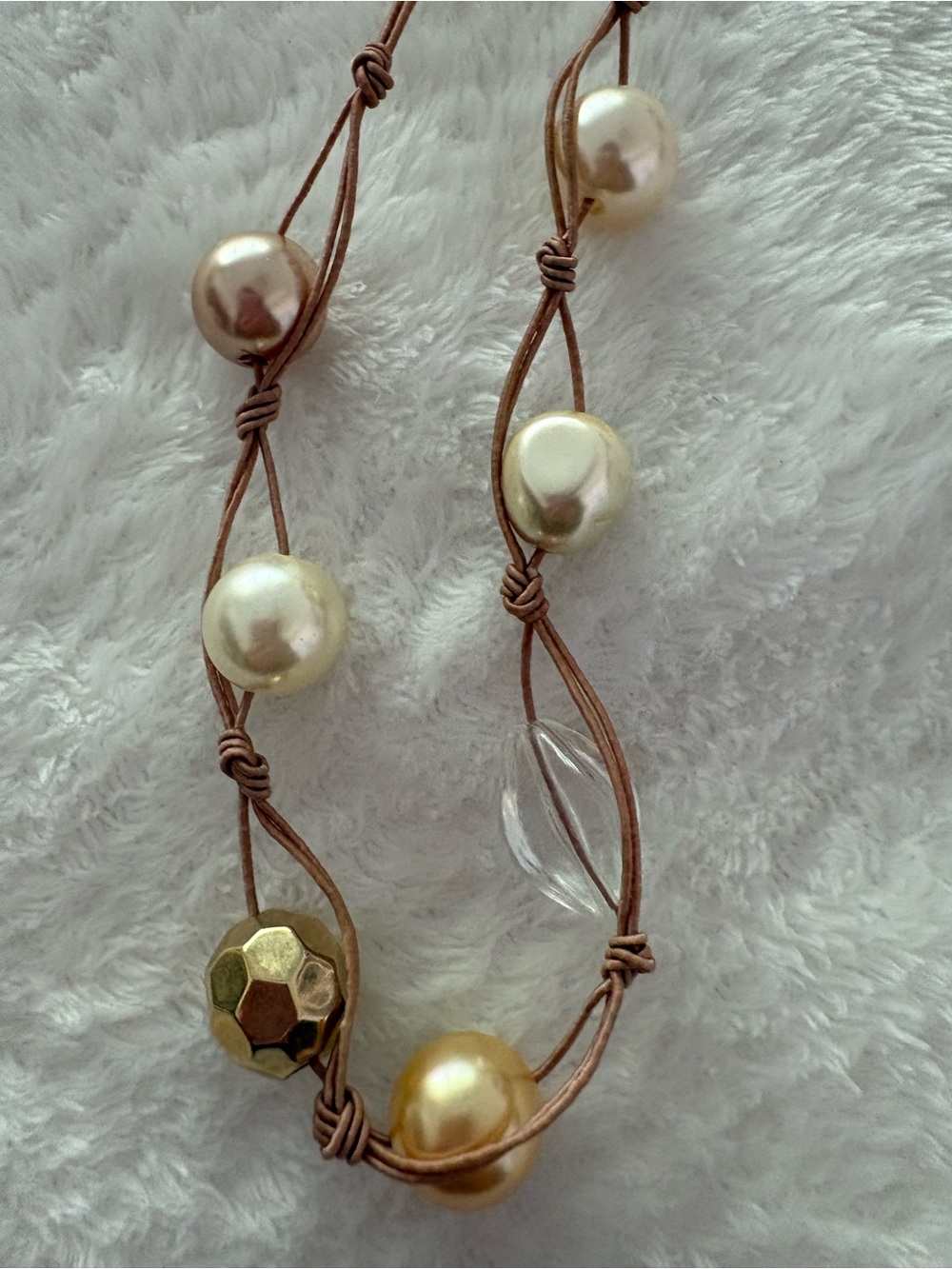 Signed Cookie Lee Earth Tone Beaded N/L, Boho Knotted Cord, Faux Pearl & Crystal